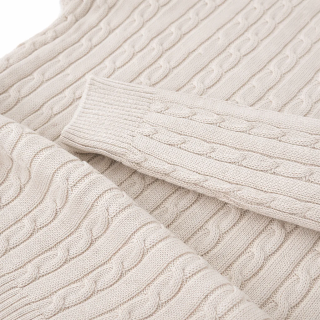 R.L (Imported) Premium Cable-Knit Half Zipper Cotton Sweater (Andover White) Pre-Order