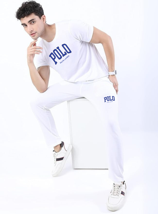 RL Polo Premium Cotton Tracksuit  (White)    (Shirt & Trouser)