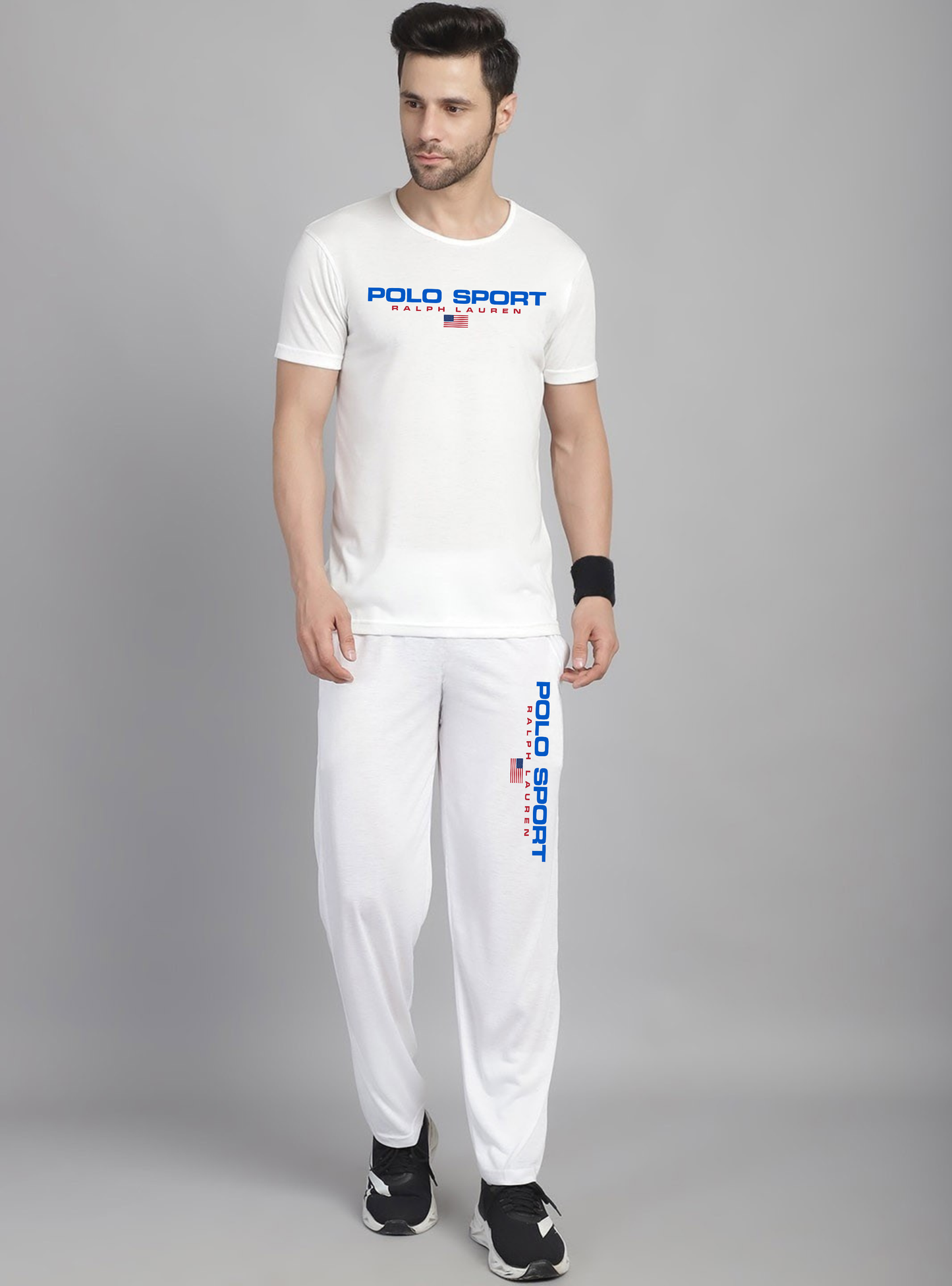 RL P Sport Premium Cotton Tracksuit  (White)    (Shirt & Trouser)