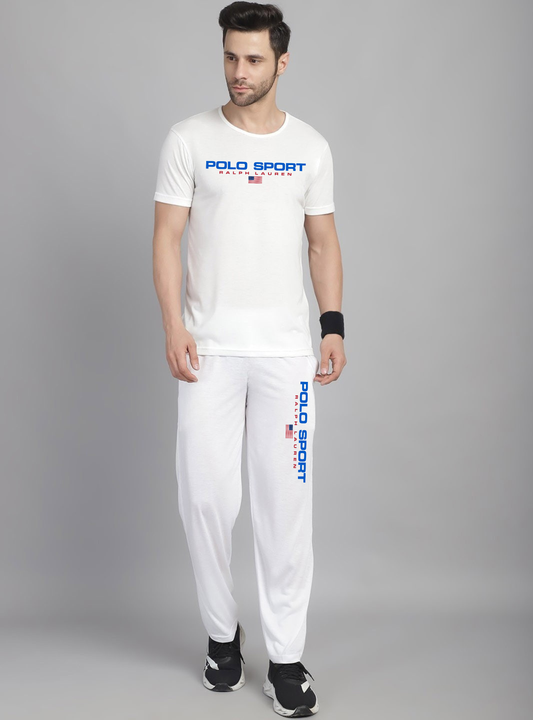 RL P Sport Premium Cotton Tracksuit  (White)    (Shirt & Trouser)