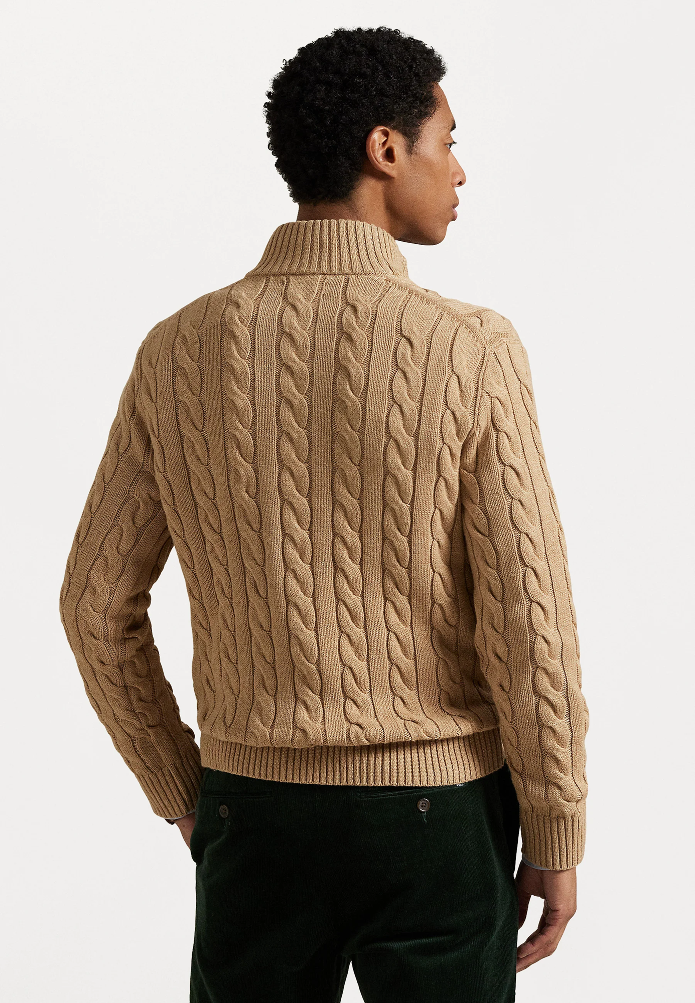 R.L Premium Cable-Knit Half Zipper Cotton Sweater (Beige)