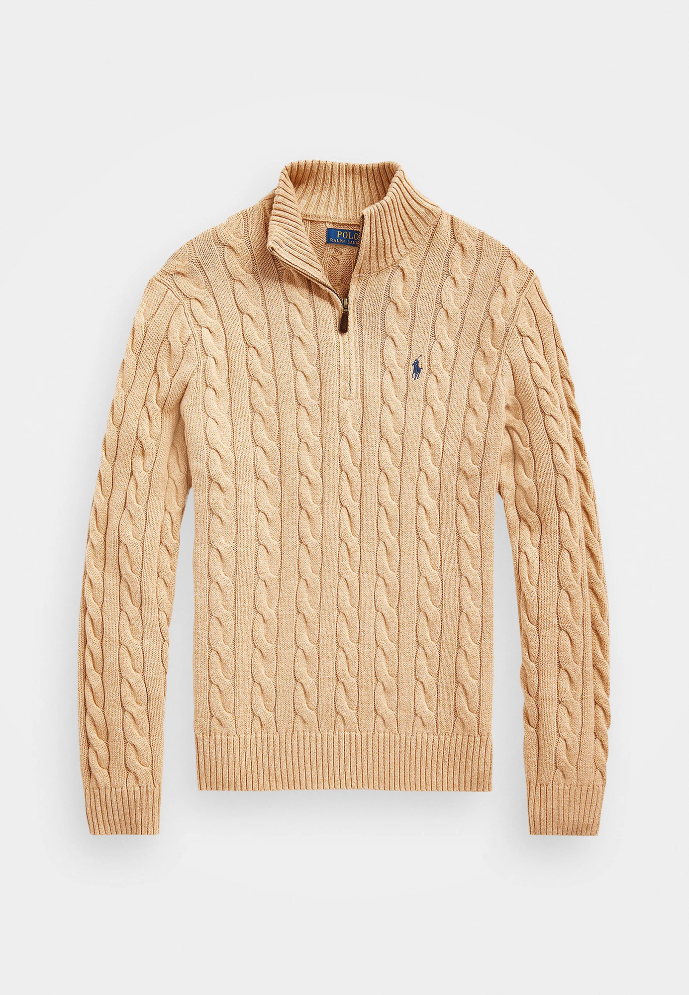 R.L Premium Cable-Knit Half Zipper Cotton Sweater (Beige)