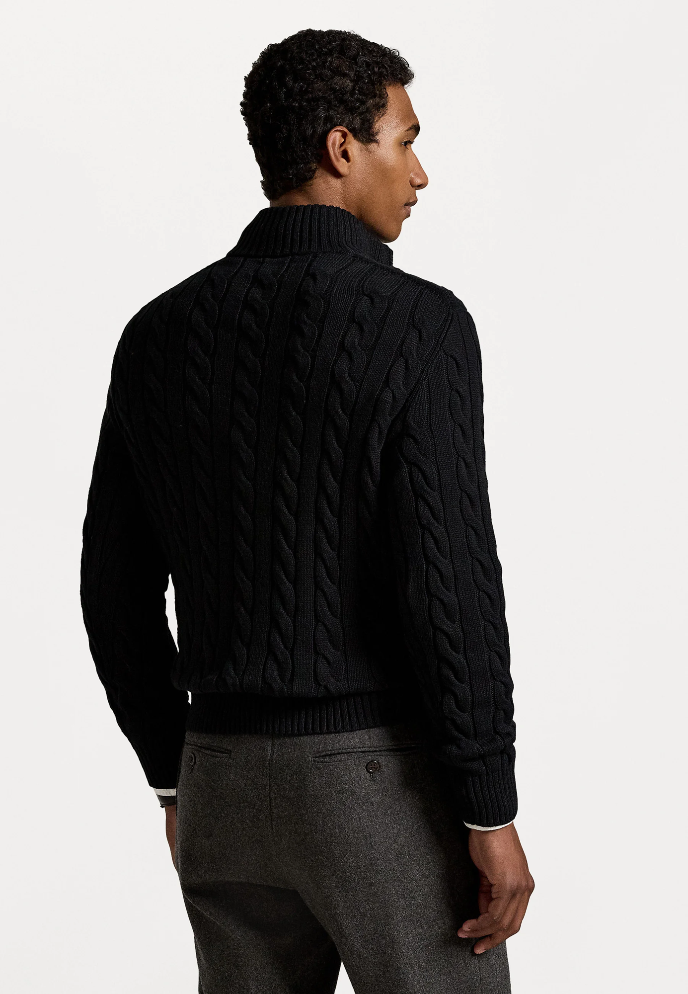 R.L Premium Cable-Knit Half Zipper Cotton Sweater (Black)