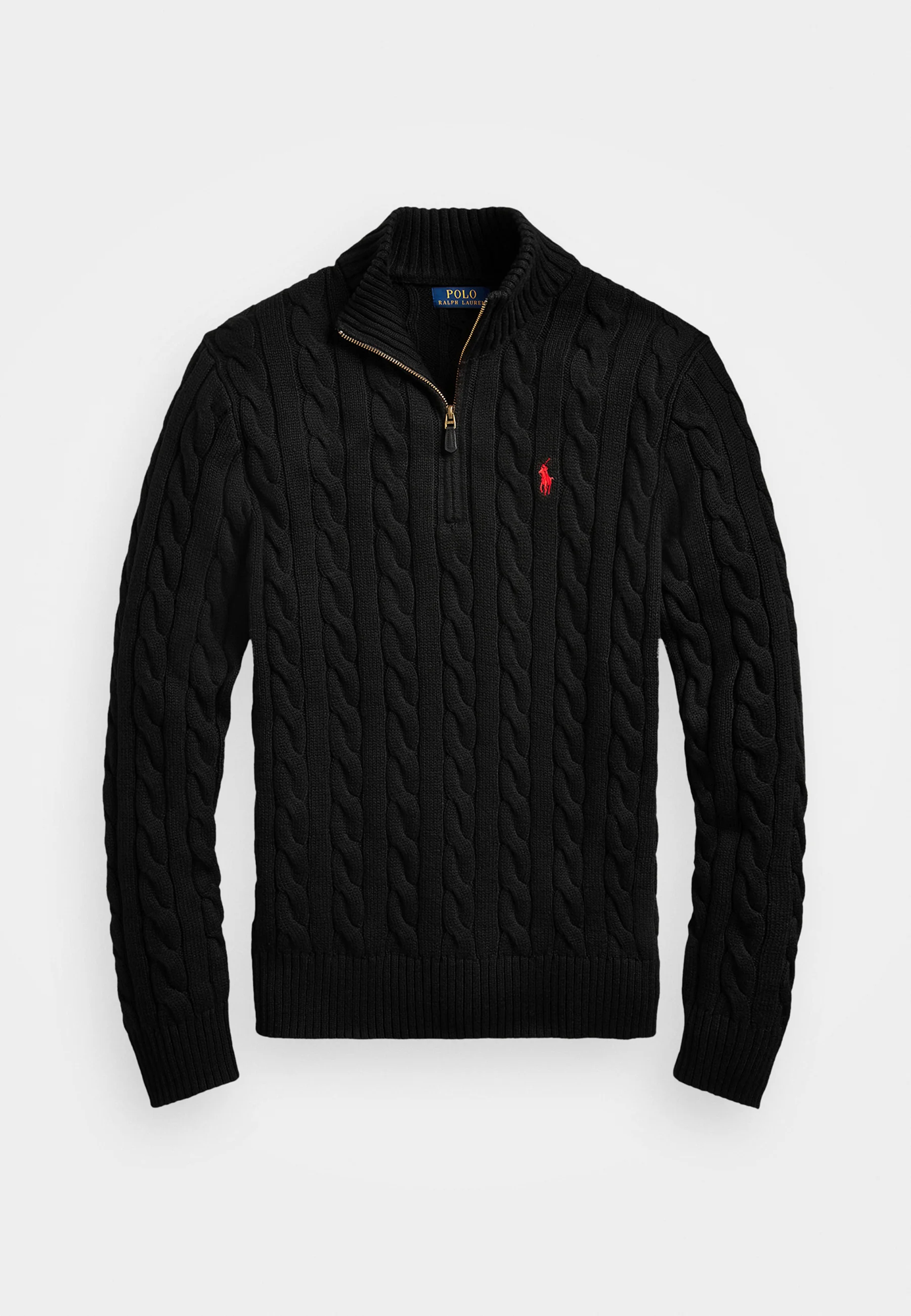 R.L Premium Cable-Knit Half Zipper Cotton Sweater (Black)