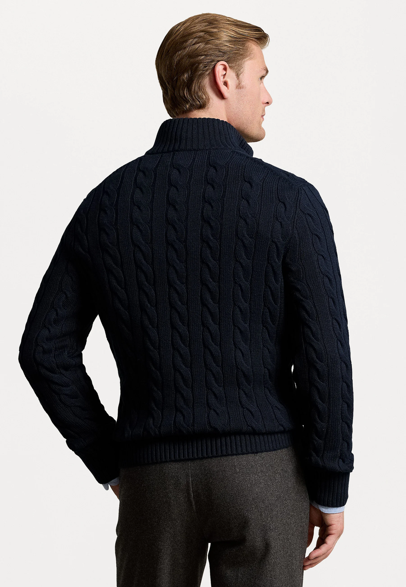 R.L Premium Cable-Knit Half Zipper Cotton Sweater (Navy Blue)
