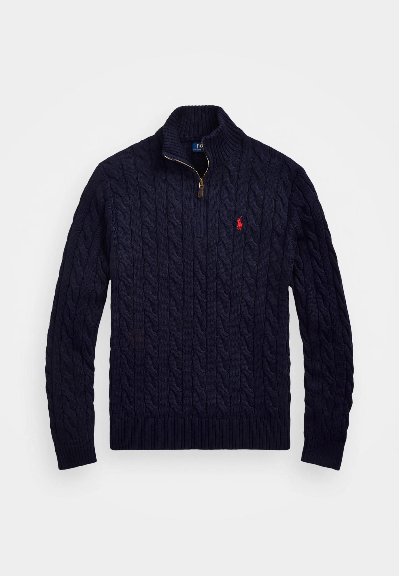 R.L Premium Cable-Knit Half Zipper Cotton Sweater (Navy Blue)