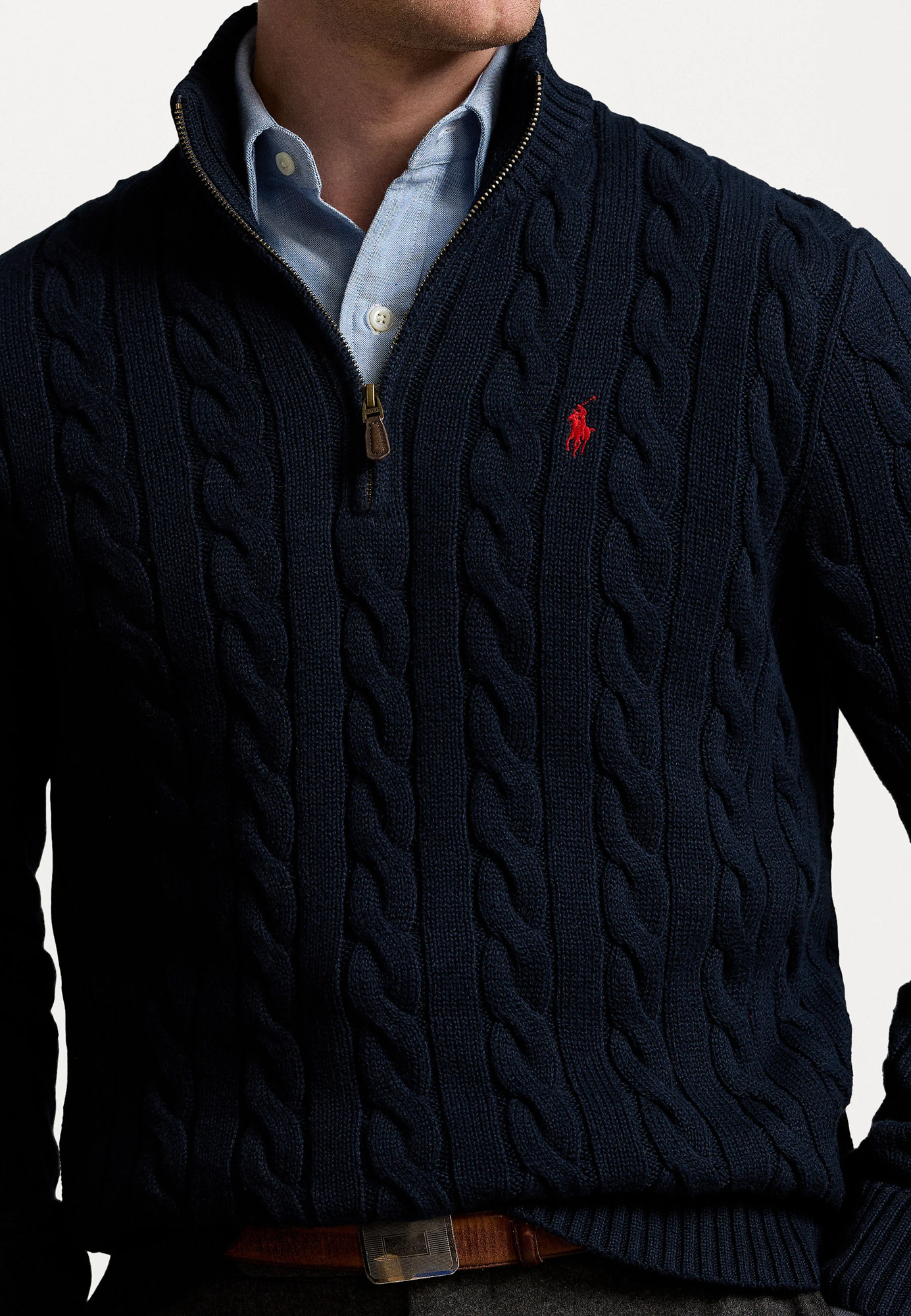 R.L Premium Cable-Knit Half Zipper Cotton Sweater (Black)