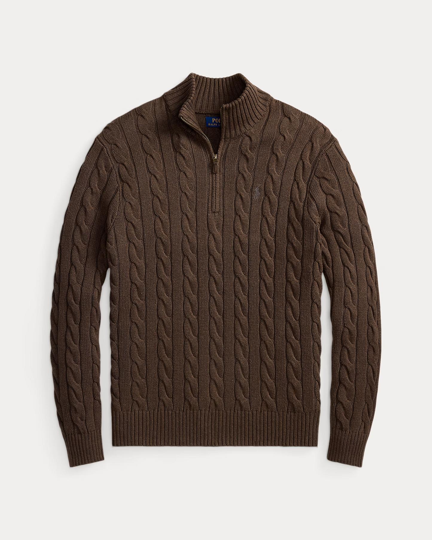 R.L Premium Cable-Knit Half Zipper Cotton Sweater (Chocolate Brown)