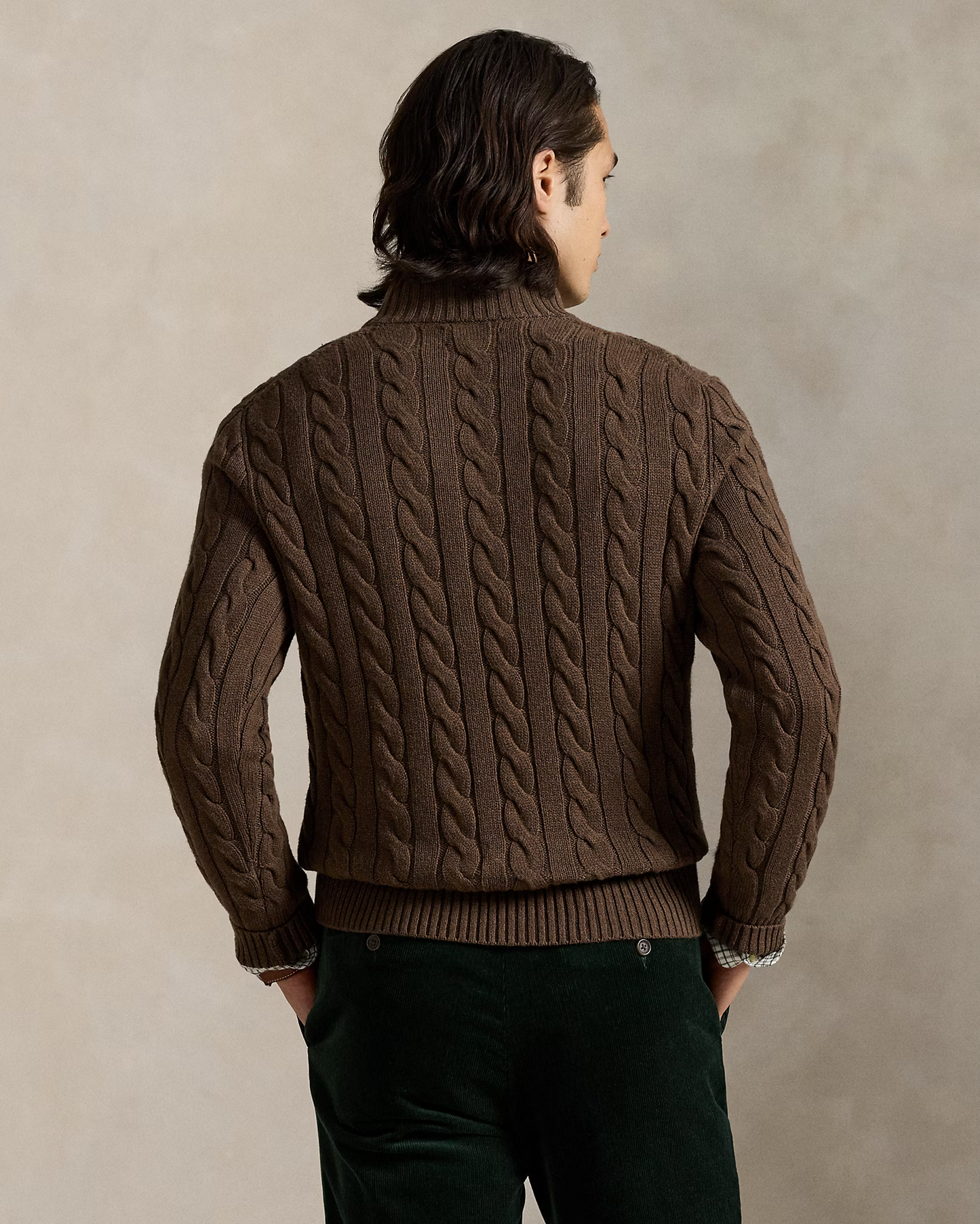 R.L Premium Cable-Knit Half Zipper Cotton Sweater (Chocolate Brown)