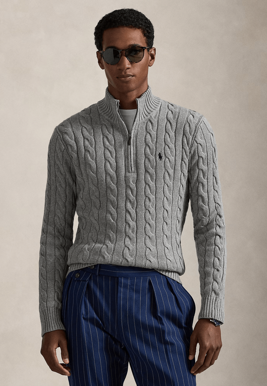 R.L Premium Cable-Knit Half Zipper Cotton Sweater (Grey)