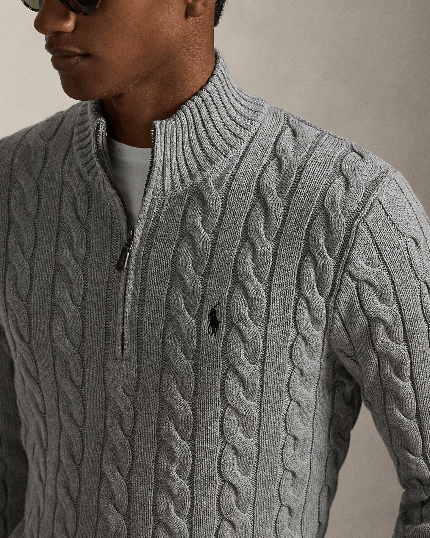 R.L Premium Cable-Knit Half Zipper Cotton Sweater (Grey)