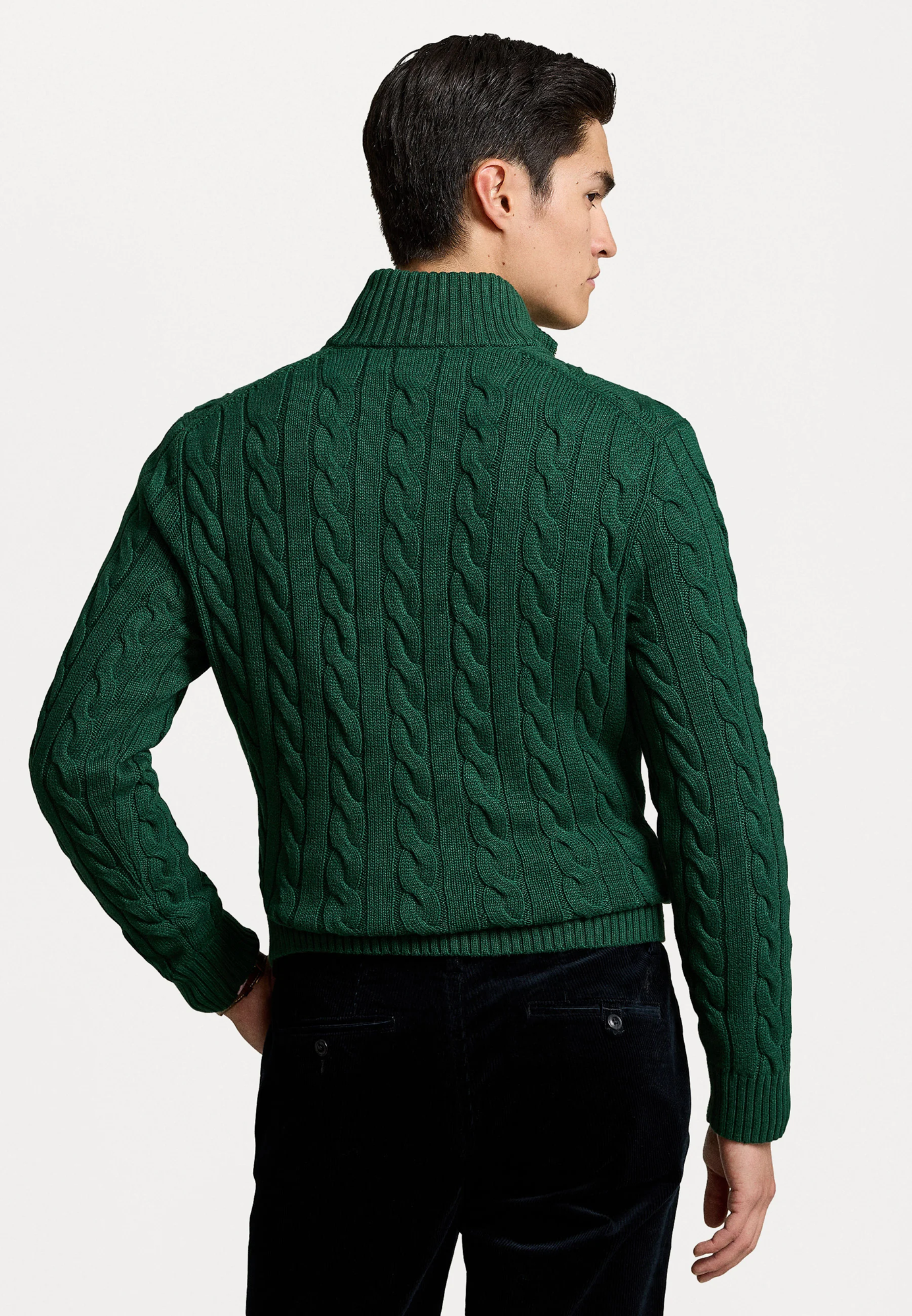 R.L Premium Cable-Knit Half Zipper Cotton Sweater (Green)