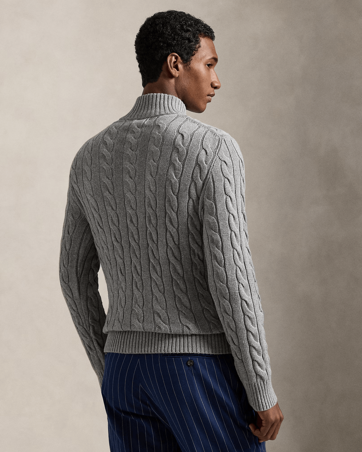R.L Premium Cable-Knit Half Zipper Cotton Sweater (Grey)