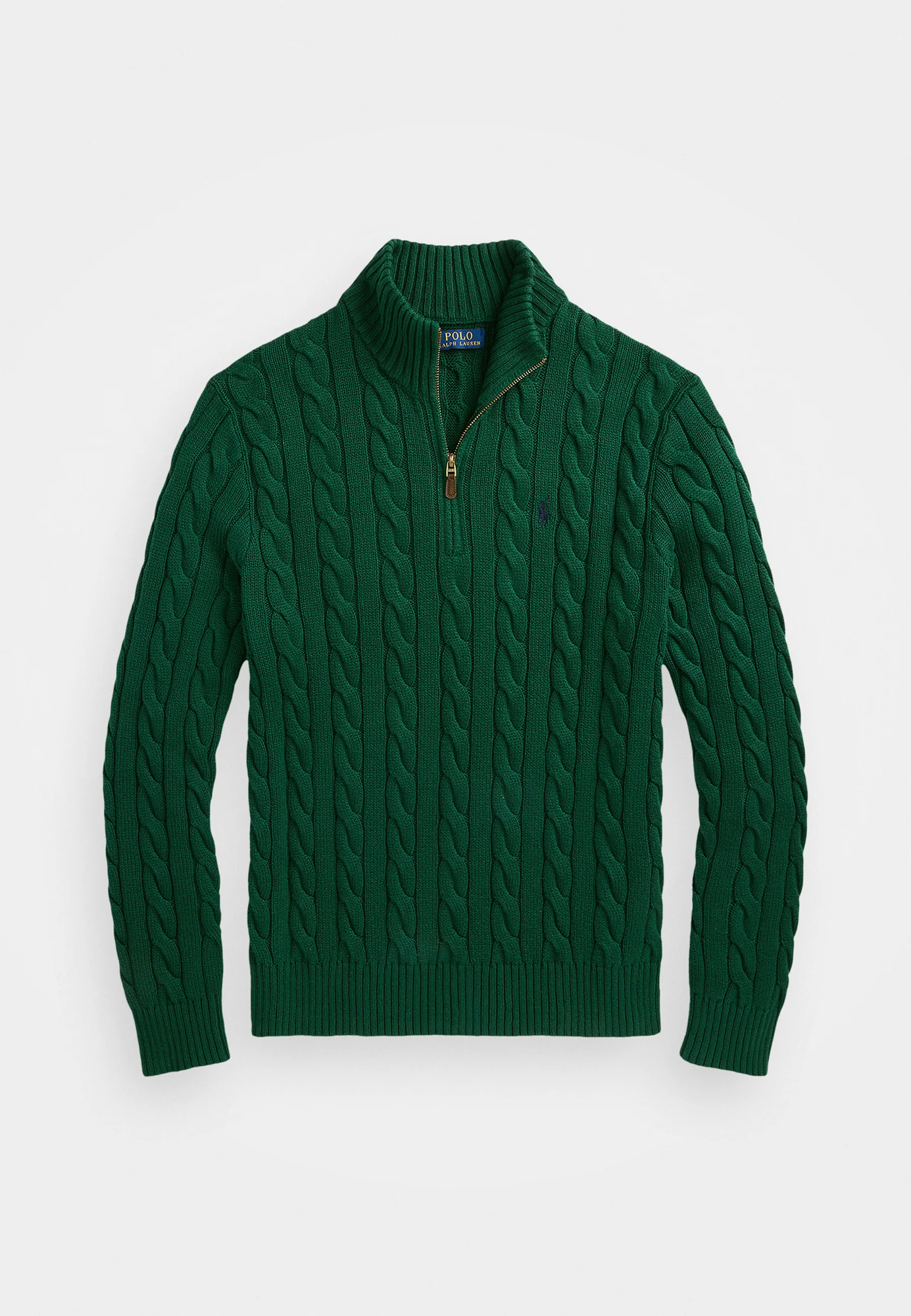 R.L Premium Cable-Knit Half Zipper Cotton Sweater (Green)