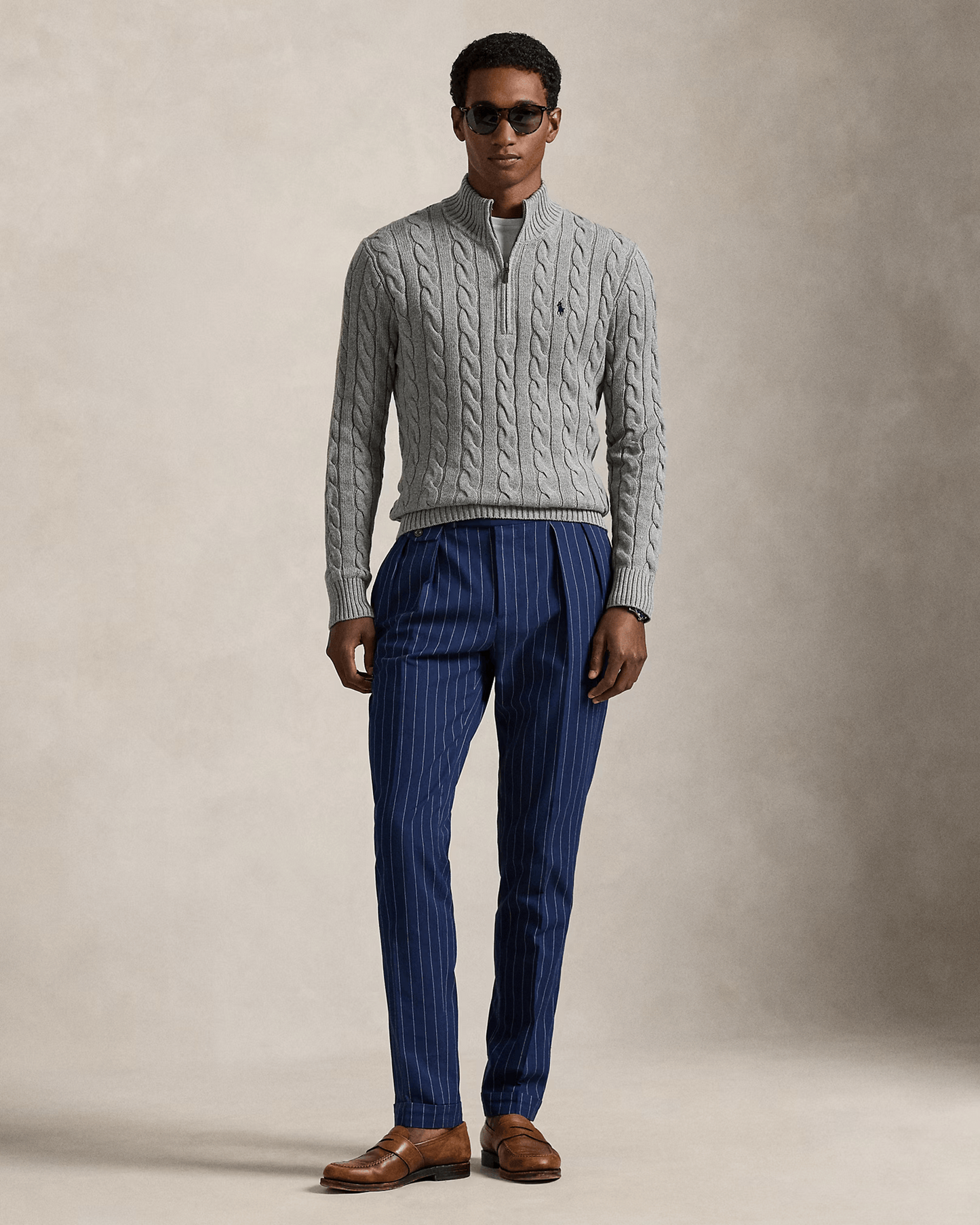 R.L Premium Cable-Knit Half Zipper Cotton Sweater (Grey)