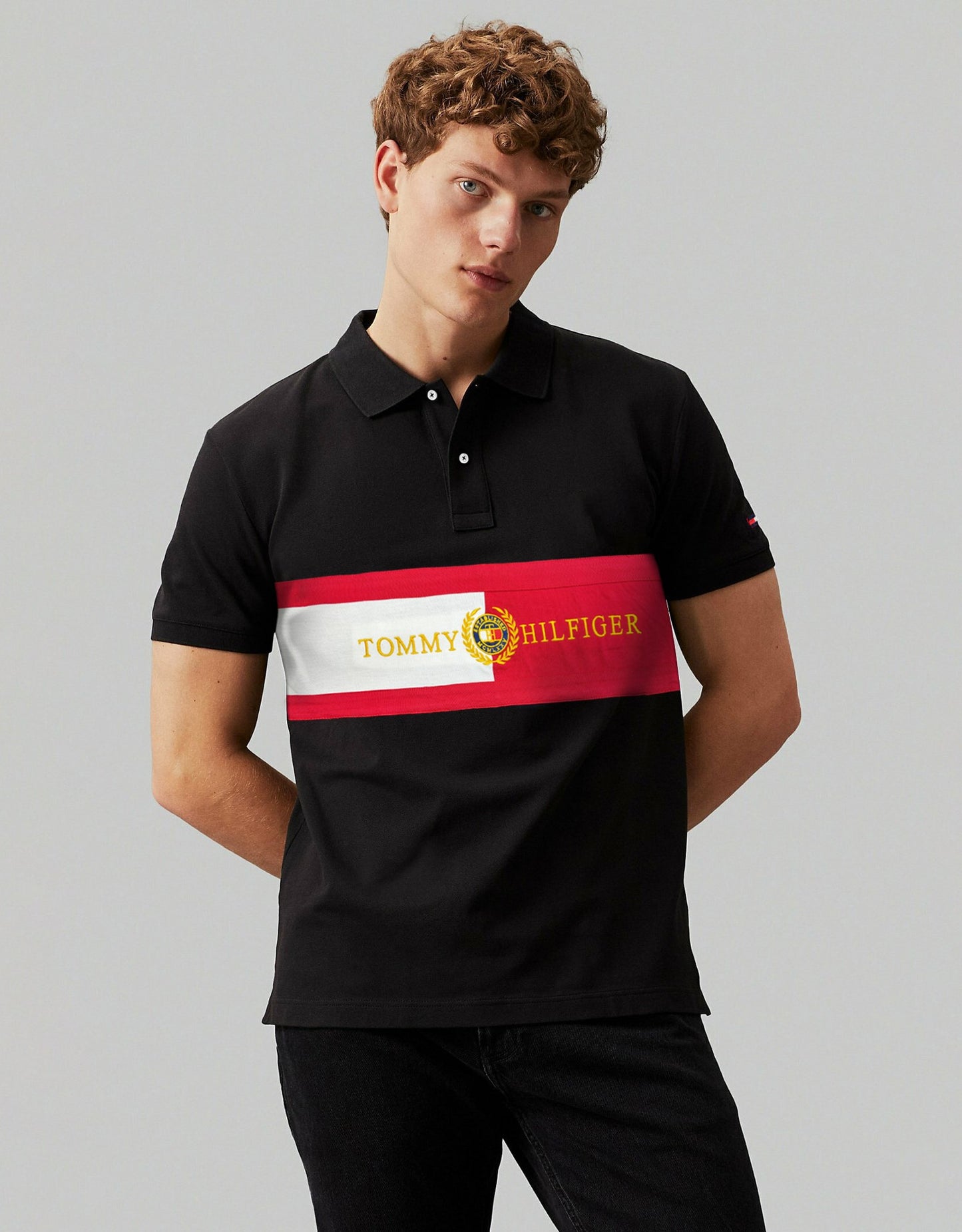 T.M.H Premium Polo Shirt With Panel (Black)