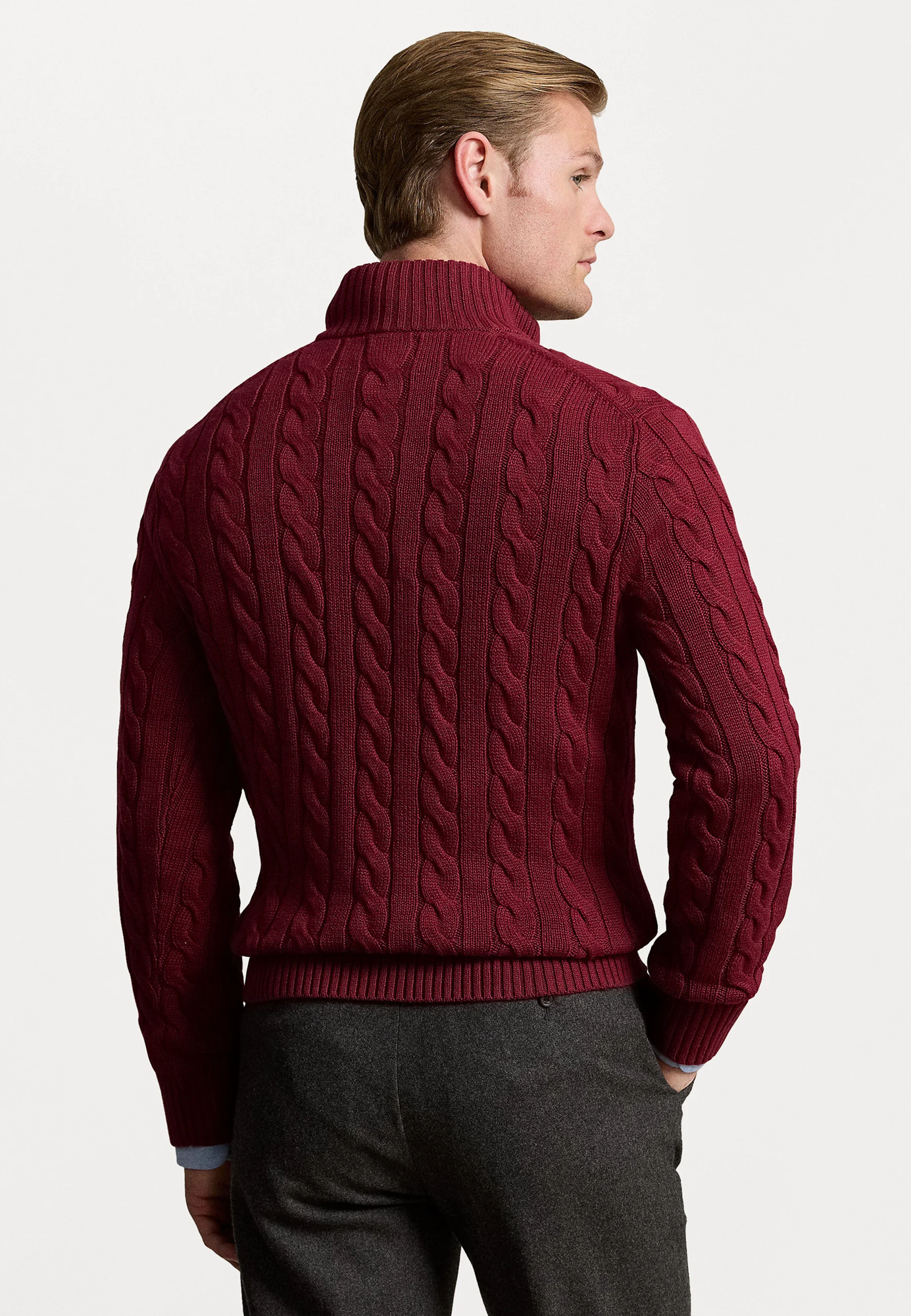 R.L Premium Cable-Knit Half Zipper Cotton Sweater (Meroon)