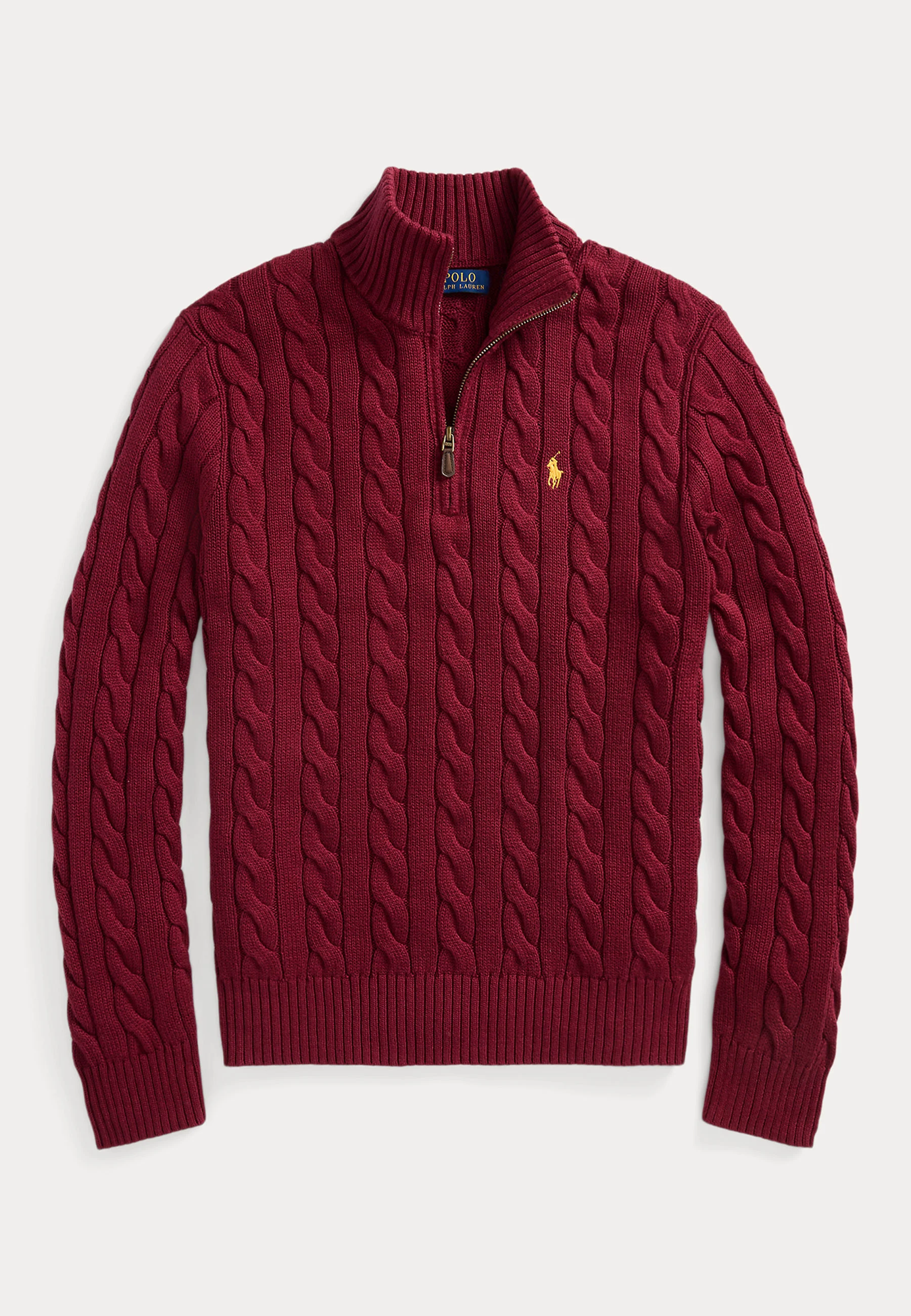 R.L Premium Cable-Knit Half Zipper Cotton Sweater (Meroon)