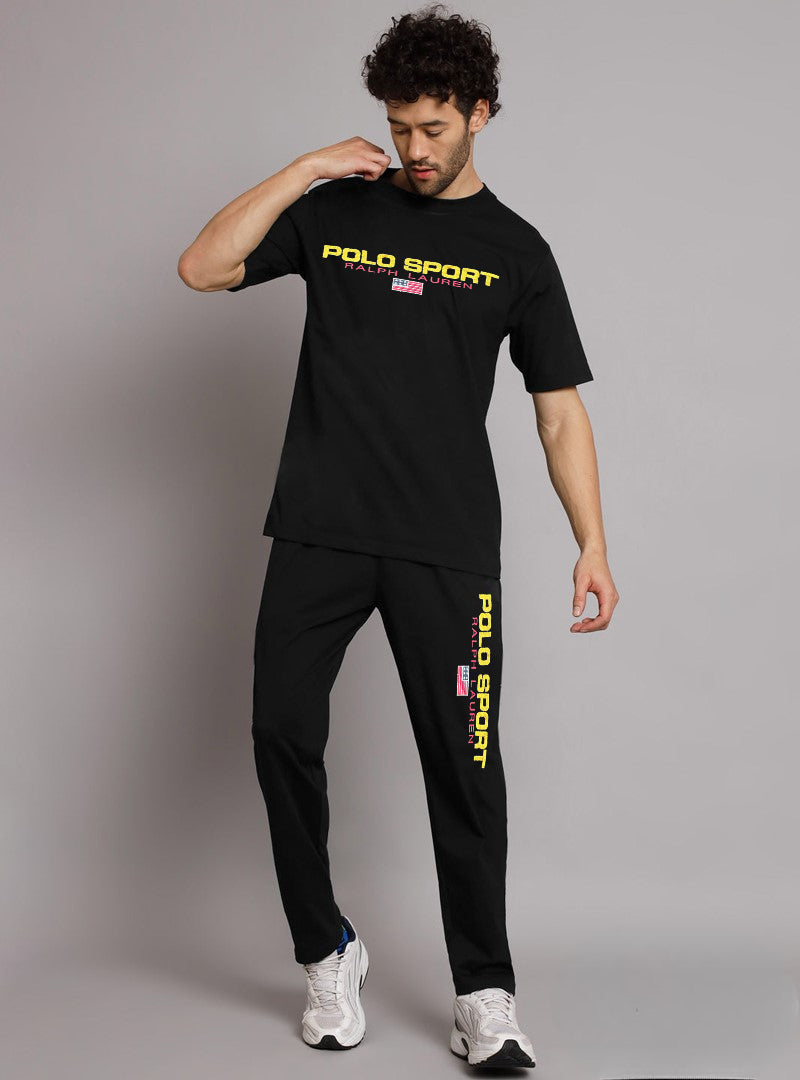 RL P Sport Premium Cotton Tracksuit  (Black)    (Shirt & Trouser)