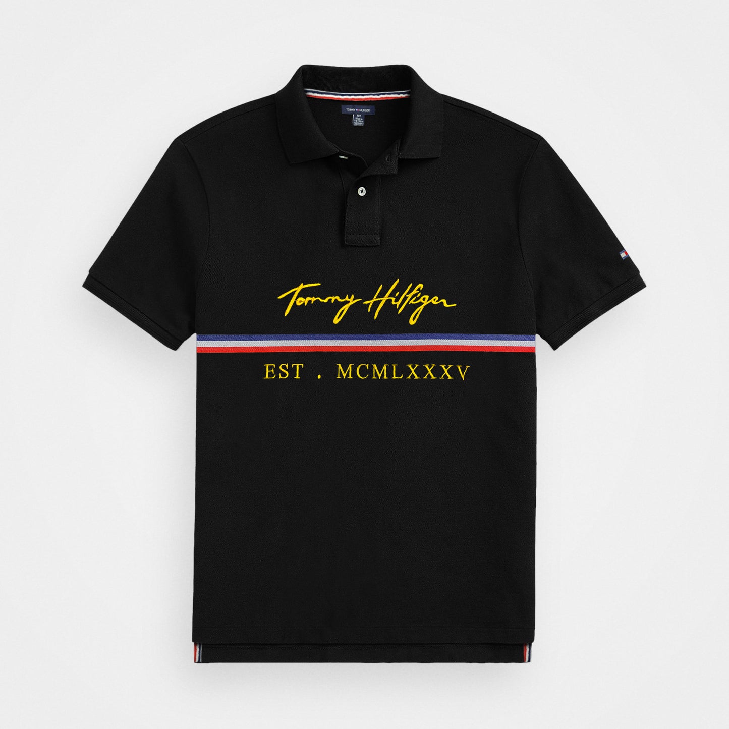 T.M.H Premium Polo Shirt With Strip (Black)