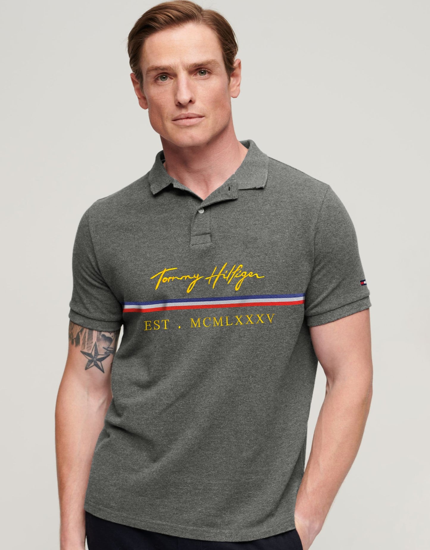 T.M.H Premium Polo Shirt With Strip (Charcoal Grey)