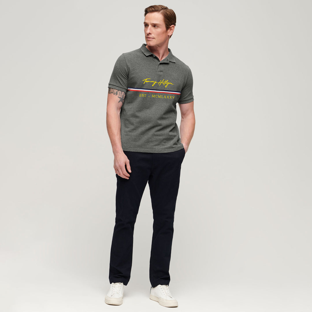 T.M.H Premium Polo Shirt With Strip (Charcoal Grey)