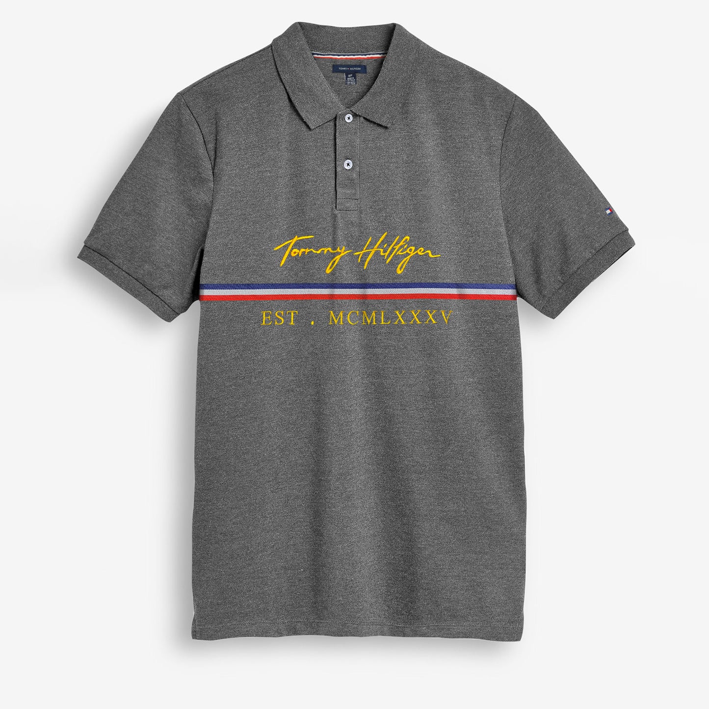 T.M.H Premium Polo Shirt With Strip (Charcoal Grey)