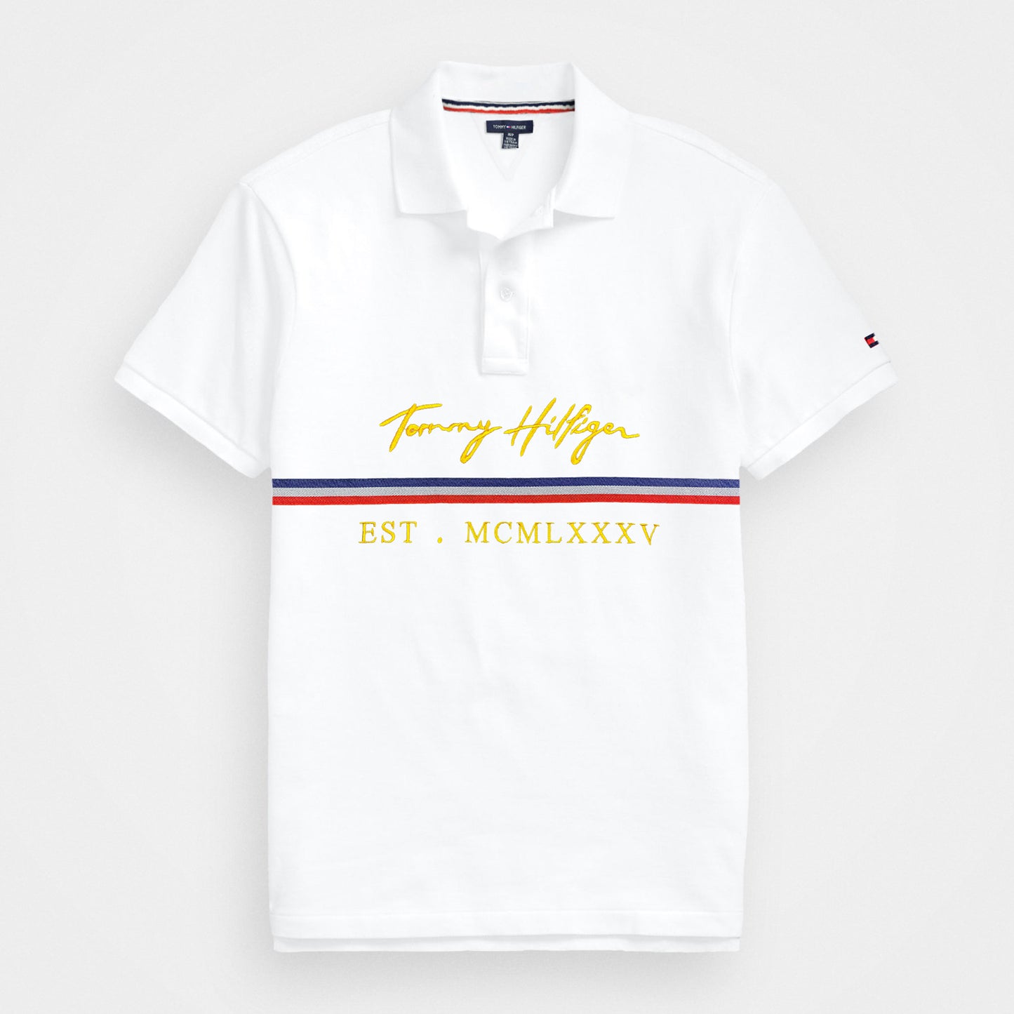 T.M.H Premium Polo Shirt With Strip (White)