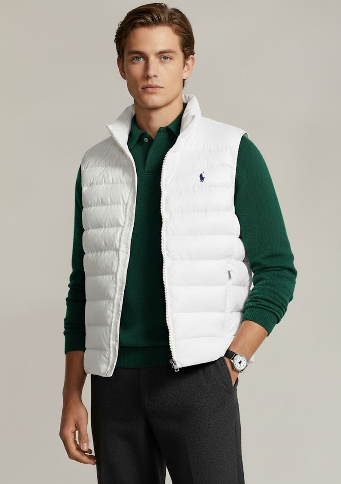 Rl premium Small Pony Sleeveless  Puffer Jacket  (White)