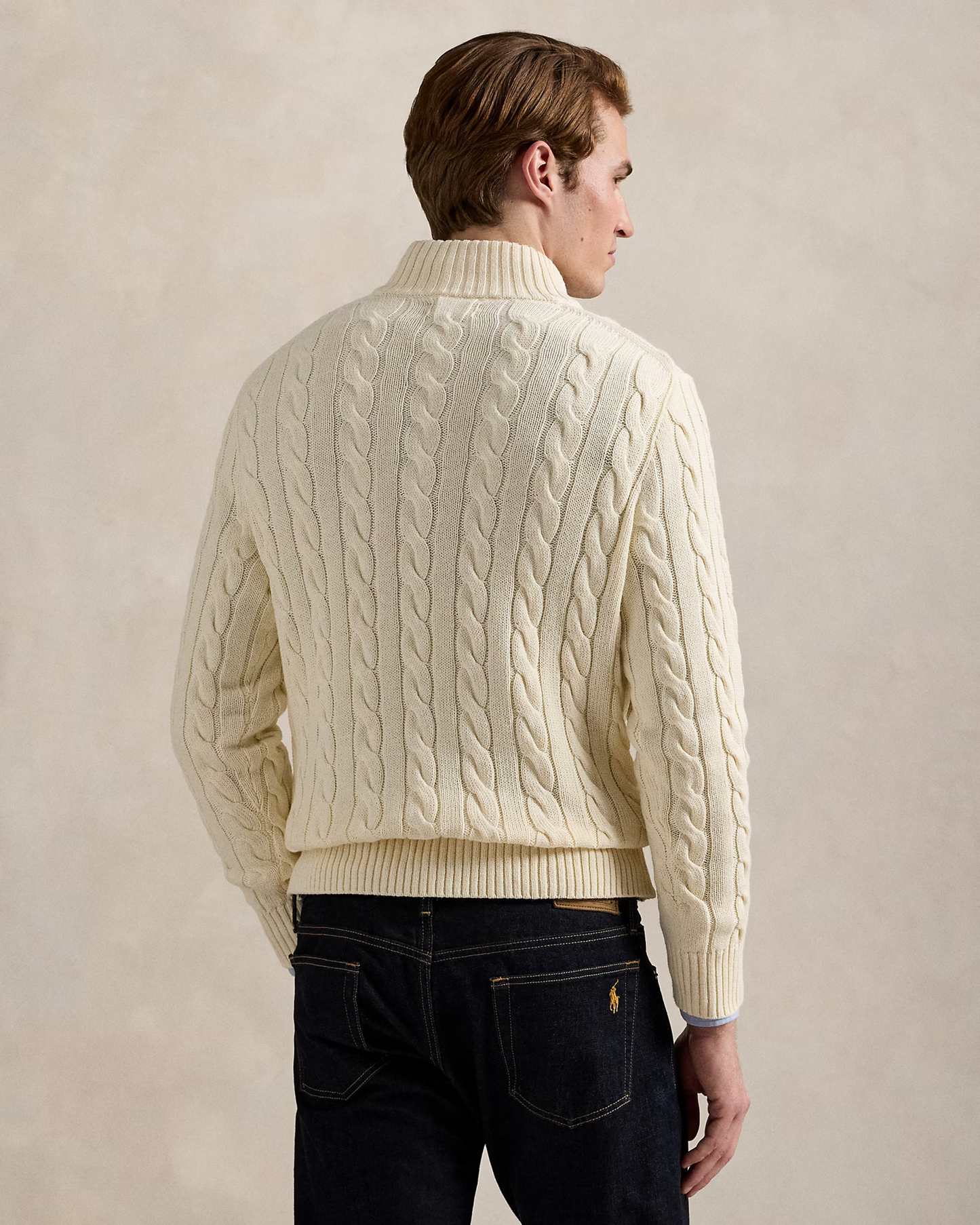 R.L Premium Cable-Knit Half Zipper Cotton Sweater (Andover White)