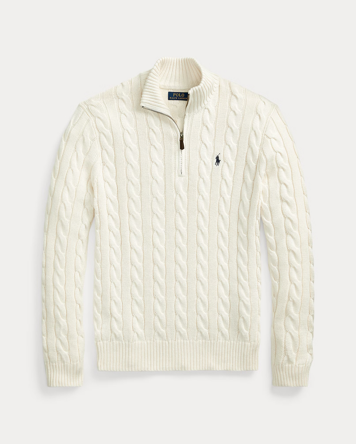 R.L Premium Cable-Knit Half Zipper Cotton Sweater (Andover White)