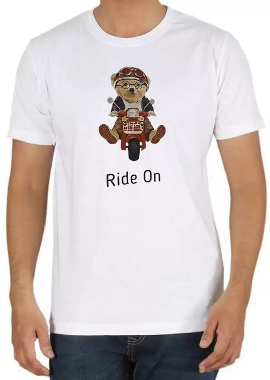 Rl Premium T-Shirt (Bear on Bike)  White