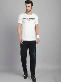 RL P Sport Premium Cotton Tracksuit  (White & Black)    (Shirt & Trouser)